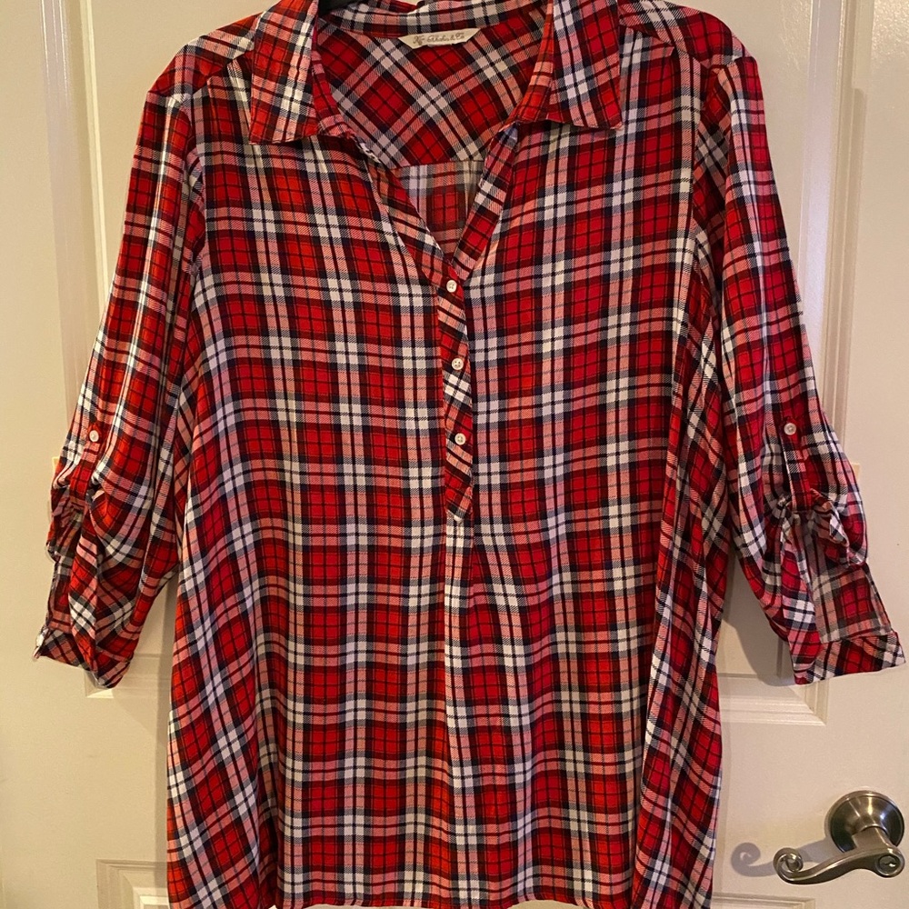 Red, white & black oversized shirt